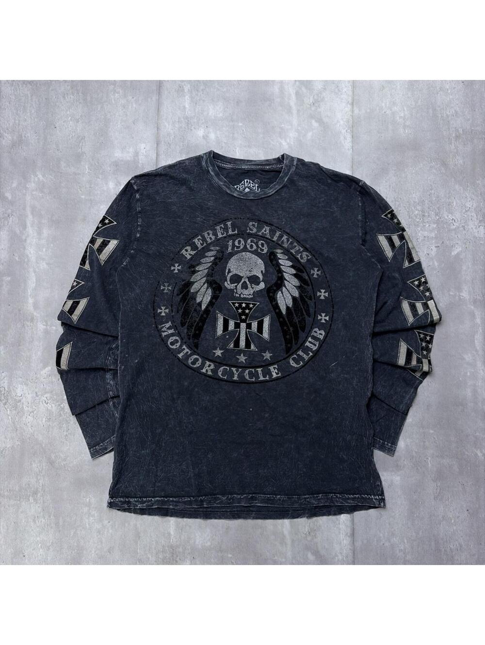 Y2K Black Rebel Grunge Skull Biker Long Sleeve Shirt